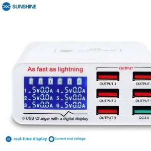 شارژر فست شارژ ۶ پورت سانشاین Sunshine SS-304q 3.5A QC3 17.5W