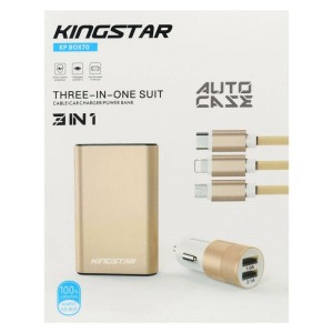 ست پاوربانک و شارژر فندکی و کابل ۳ سر Kingstar KP BOX70