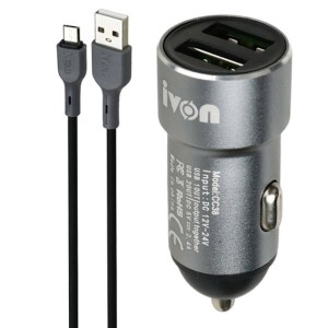 شارژر فندکی فست شارژ Ivon CC38 2.4A 12W + کابل میکرو یو اس بی