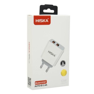 شارژر دیواری فست شارژ Hiska H107 2Port 2.4A 12W + کابل میکرو یو اس بی