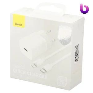 شارژر دیواری فست شارژ Baseus TZCCSUP-B 3A QC3.0 PD 20W Type-C + کابل Type-C to Lightning