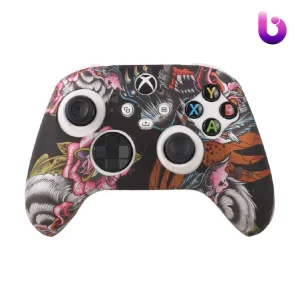 روکش دسته بازی Xbox X/S طرح گل و اژدها زمینه مشکی