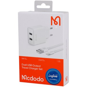 شارژر دیواری فست شارژ Mcdodo CH-3970 2Port 2.4A 12W + کابل آیفونی