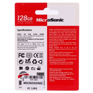 رم میکرو ۱۲۸ گیگ میکروسونیک MicroSonic 533X A1 V30 U3 C10 80MB/s