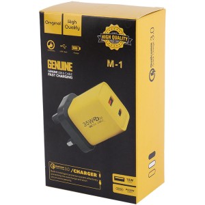 شارژر دیواری فست شارژ Genuine M-1 3Pin 2Port QC3.0 PD3.0 3.4A 35W + کابل تایپ سی