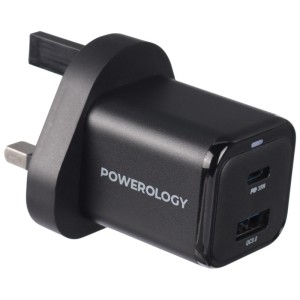 شارژر دیواری فست شارژ Powerology PWCUQC021 2Port 3A QC3.0 PD 35W + کابل آیفونی