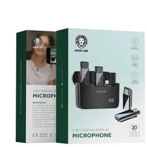 میکروفون بی سیم تایپ سی گرین لاین Green Lion 2 in 1 Digital Display Microphone دارای 2 فرستنده