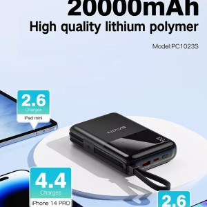 پاوربانک 20000 باوین Bavin PC1023S Fast Charge توان 22.5 وات همراه با کابل متصل