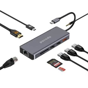 هاب 9 پورت پرودو Porodo 9in1 4K HDMI Ethernet USB-C Hub PD-91CHB توان 100 وات