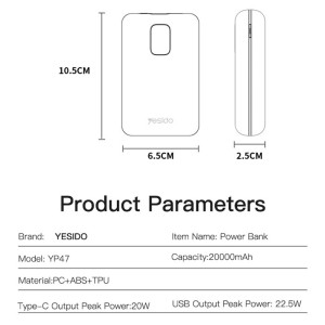 پاور بانک فست شارژ 20000 یسیدو Yesido YP47 QC3.0 PD 22.5W