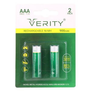 باتری دوتایی نیم قلمی شارژی Verity Rechargeable Ni-MH HR03 AAA 900mAh