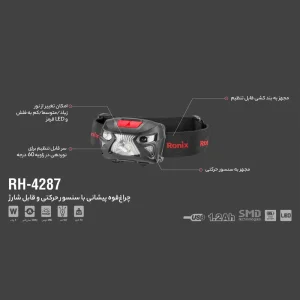 چراغ پیشانی شارژی رونیکس مدل RH-4287