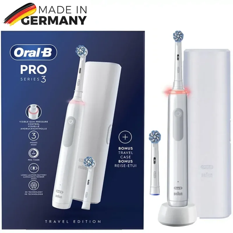 مسواک برقی اورال بی مدل 3500 PRO SERIES 3  سفید + یک عدد سری اضافه + کیف نگهدارنده