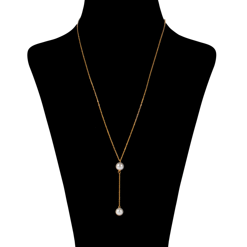 گردنبند طلا 18 عیار زنانه زرمان مدل طرح کرواتی مرواریدنشان