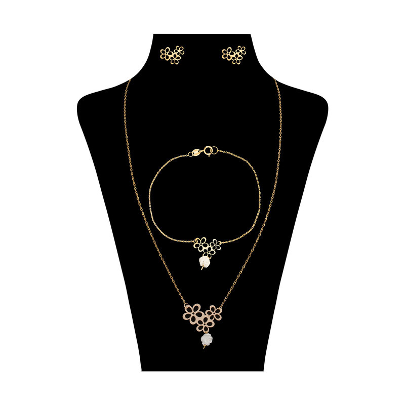 نیم ست طلا 18 عیار زنانه مدل طرح شکوفه سیب