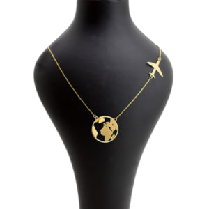 گردنبند طلا 18 عیار زنانه زرمان مدل طرح هواپیما و کره زمین