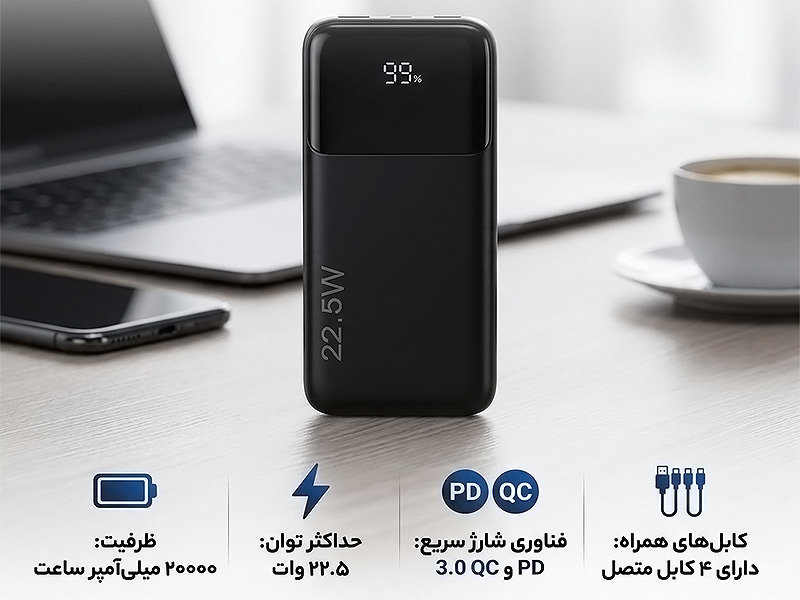 شارژر همراه لوینو مدل N-18 با ظرفیت 20000 میلی آمپر ساعت