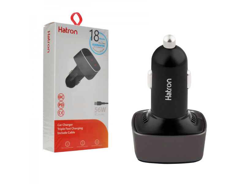 شارژر فندکی فست شارژ Hatron HCC3210PQ QC3.0 PD 3A 56W
