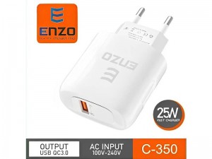 شارژر دیواری فست شارژ ENZO C-350 QC3.0 3A 25W + کابل تایپ سی