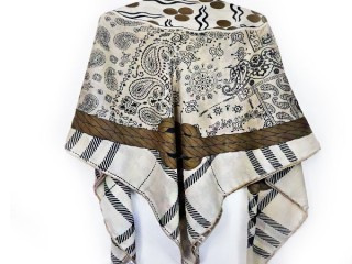 روسری نخی طرح ترمه رنگ  کرمی - خاکی کد 1002