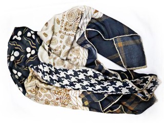 روسری نخی طرح ترمه رنگ  کرمی - مشکی کد 1002