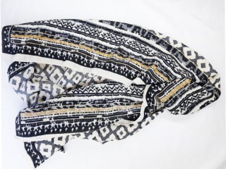 روسری نخی طرح شکوفه رنگ  کرمی طوسی  کد 1011
