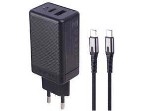 شارژر دیواری فست شارژ Hiska H-126 GaN 2Port QC3.0 PD 5A 65W + کابل تبدیل تایپ سی