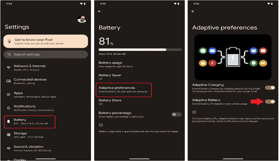 فعال کردن حالت Adaptive Battery