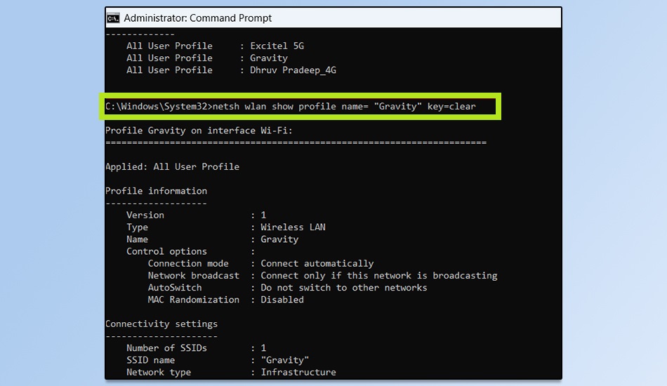 پیدا کردن رمز وای فای با Command Prompt