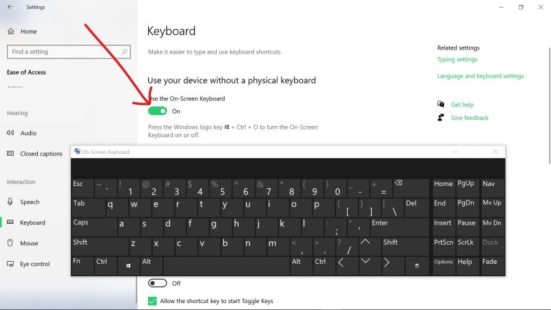 فعال کردن Onscreen Keyboard