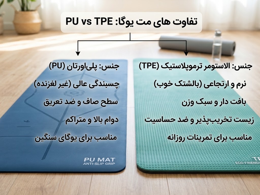 مقایسه مت‌های یوگا؛ PU، TPE و پلیمر مهندسی چه تفاوتی دارند؟