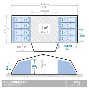 چادر مسافرتی 8 نفره بادی کچوا مدل AIR SECONDS 8.4 F&B