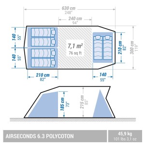 چادر مسافرتی کچوا بادی 6 نفره مدل AIR SECONDS 6.3 POLYCOTON