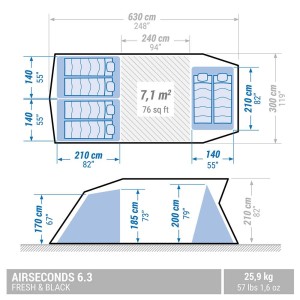 چادر بادی مسافرتی 6 نفره کچوا مدل AIR SECONDS 6.3 F&B