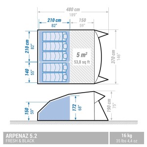 چادر مسافرتی 5 نفره 2 اتاقه کچوا مدل ARPENAZ 5.2 F&B