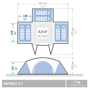 چادر مسافرتی 6 نفره سه اتاقه کچوا مدل ARPENAZ 6.3