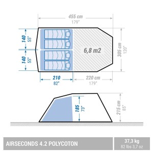 چادر کمپینگ بادی اتاق دار کچوا مدل AIR SECONDS 4.2 POLYCOTON