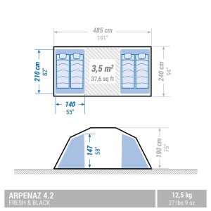 چادر مسافرتی اتاق دار کچوا 4 نفره مدل ARPENAZ 4.2 F&B