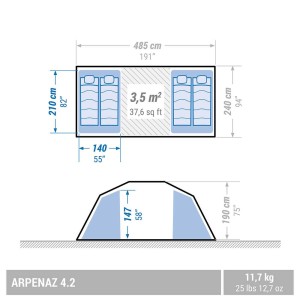 چادر مسافرتی 4 نفره اتاق دار کچوا مدل ARPENAZ 4.2