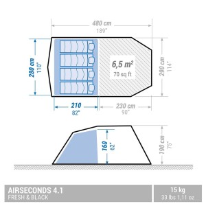 چادر کمپینگ بادی 4 نفره کچوا مدل AIR SECONDS 4.1 F&B