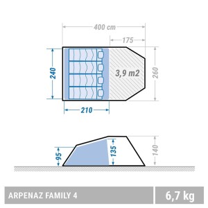 چادر مسافرتی 4 نفره عصایی کچوا مدل ARPENAZ 4