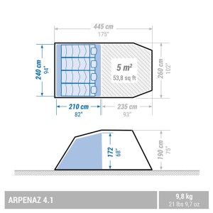 چادر کمپینگ 4 نفره عصایی کچوا مدل ARPENAZ 4.1