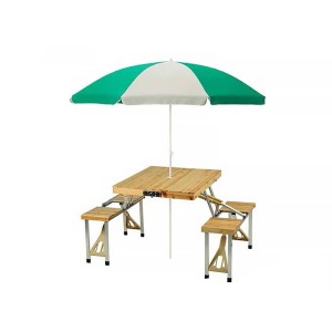 میز و صندلی تاشو چوبی 4 نفره با سایه بان مدل TCH-S4