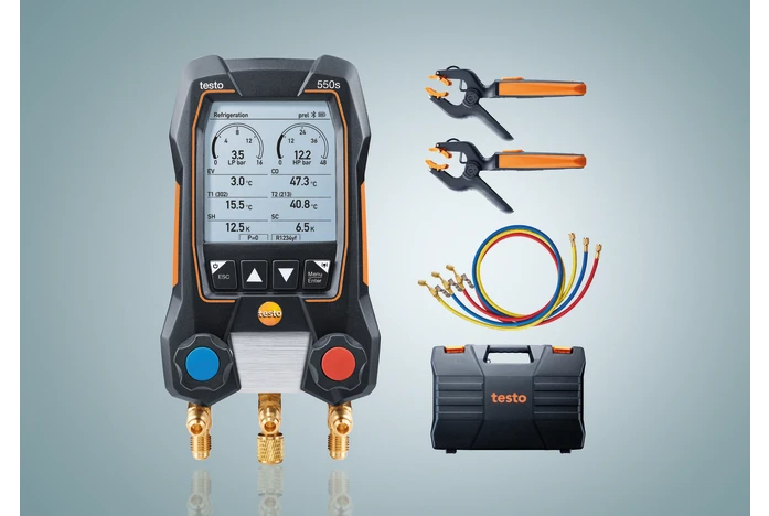 گیج هوشمند منیفولد تستو Testo 550S-با شیلنگ، بلوتوث و منیفولد دو شیر