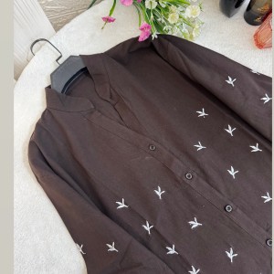 شومیز لینن گلدوزی  گندمی
