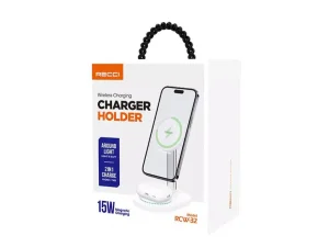 هولدر رومیزی و شارژر وایرلس دوکاره رسی Recci RCW-32 2-in-1 Wireless charger with holder