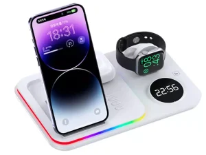 شارژر وایرلس رومیزی، هولدر موبایل، چراغ خواب و ساعت دیجیتال 5 کاره A82 5-in-1 Wireless Charging Dock