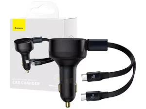 شارژر فندکی فست شارژ تایپ سی 33 وات بیسوس Baseus Enjoyment Retractable 2-in-1 Car Charger C00035500111-00