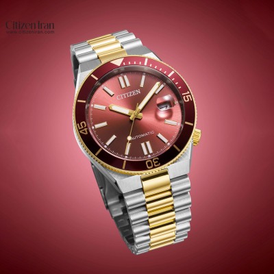 ساعت مچی مردانه سیتیزن NJ0234-58X با صفحه قرمز و بند استیل طلایی