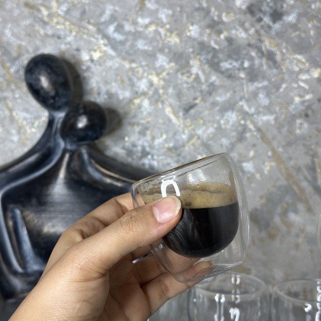 شات پیرکس دوجداره بدون دسته قهوه خوری سینگل